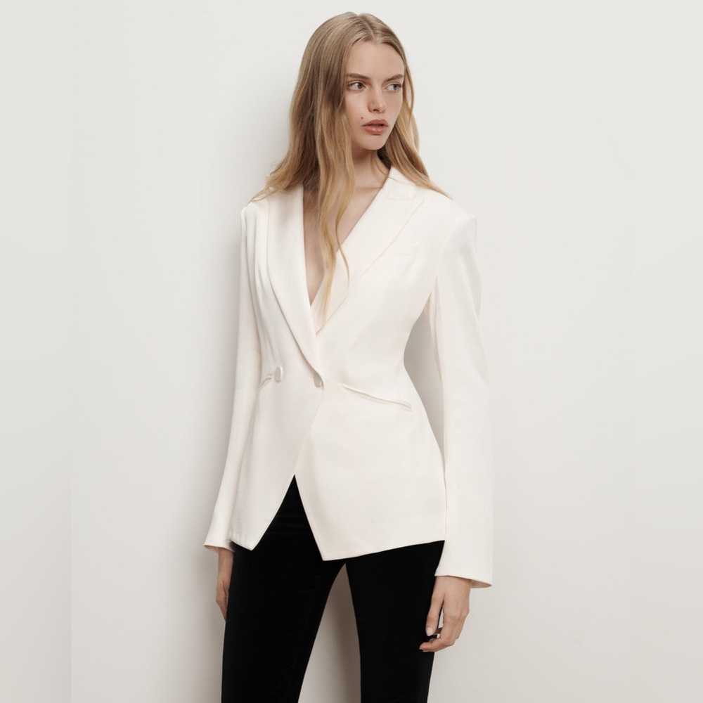 Veronica Beard Rickie Jacket Off-White Satin Tuxedo Dove